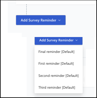 Screenshot of the Add Survey Reminder dropdown menu for the Communications setup page.