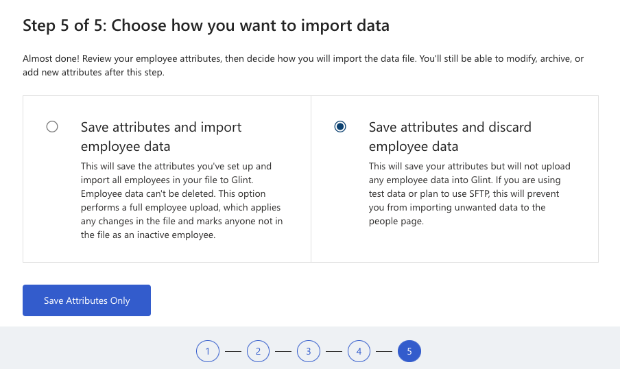 Screenshot of step 5 to confirm attribute and data import options.