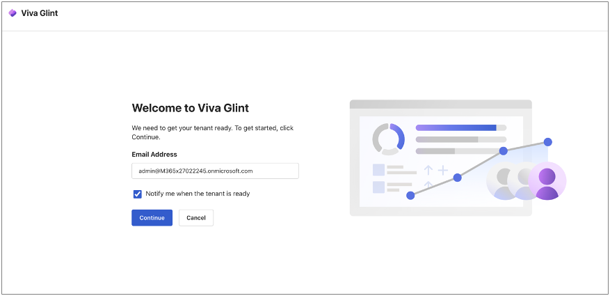 Screenshot of Viva Glint tenant provisioning welcome page.