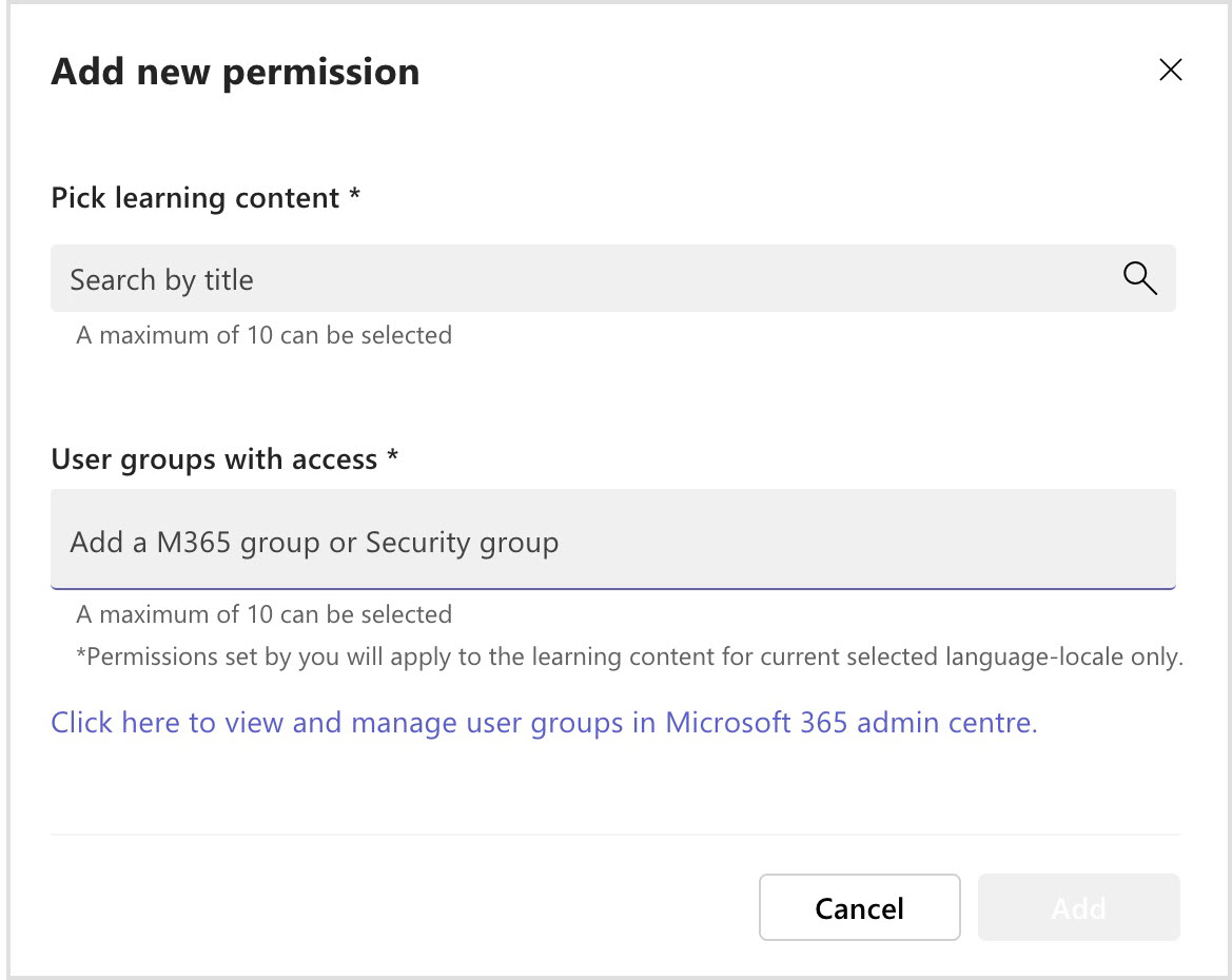 Screenshot of a popup window that lists options for adding new permissions.