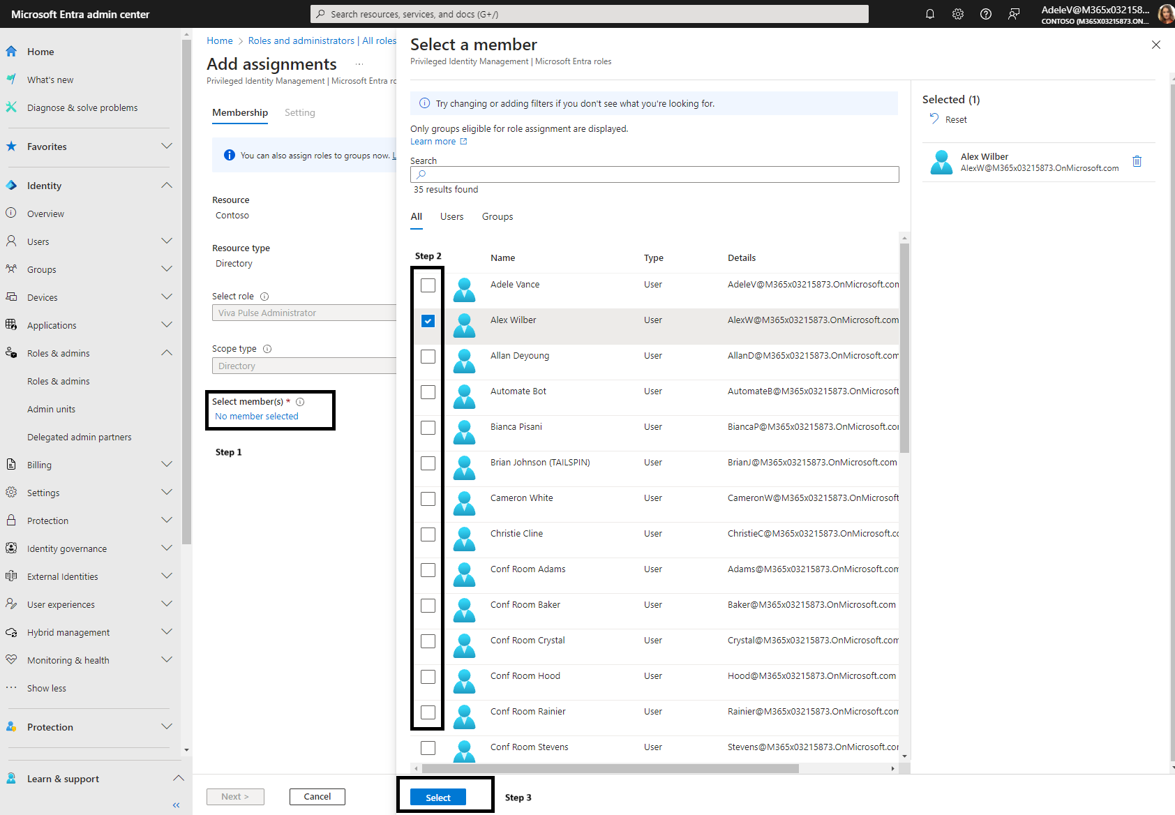 Screenshot of the Entra admin center where you select members.