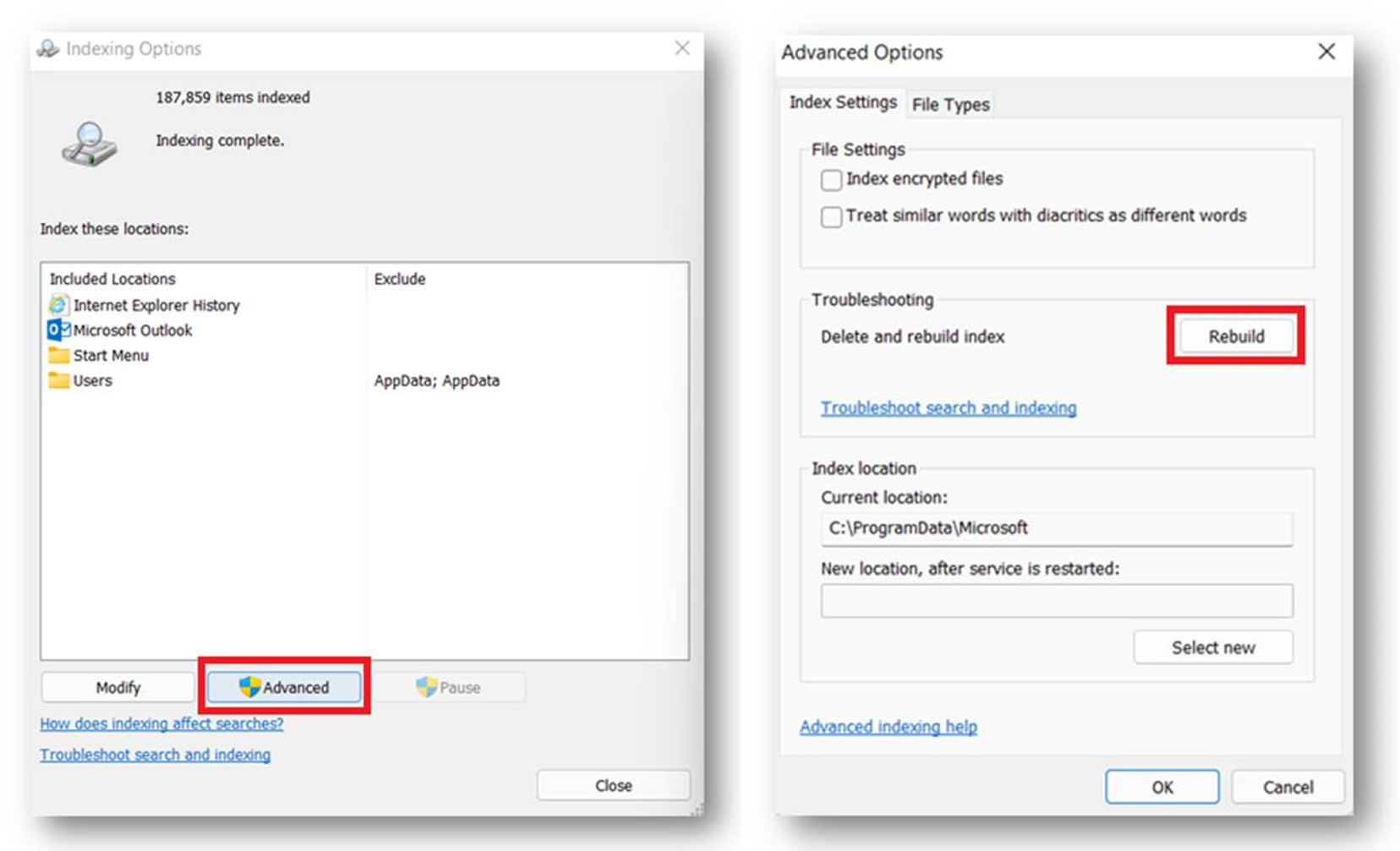 Indexing Options