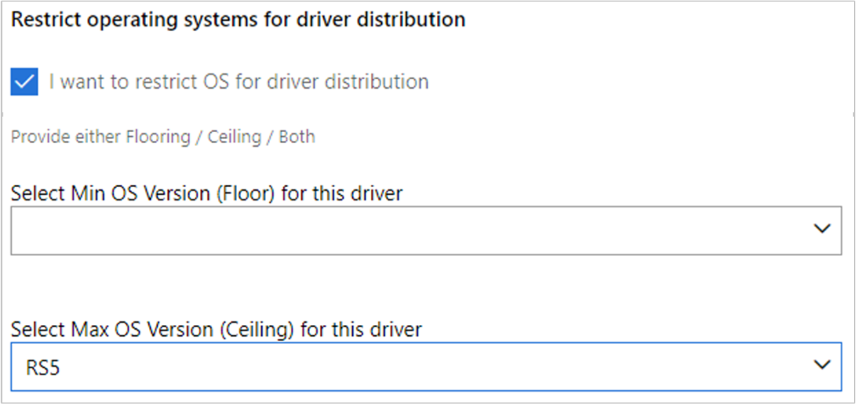 Dialog showing selections to restrict the OS ceiling.