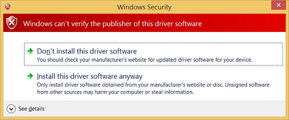 Screenshot of the security warning displayed during the driver installation process.