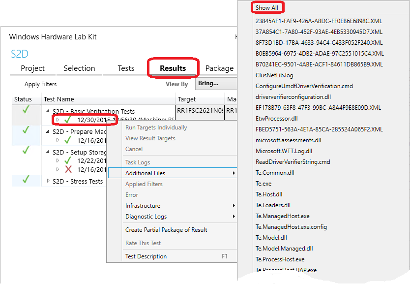 show all test logs