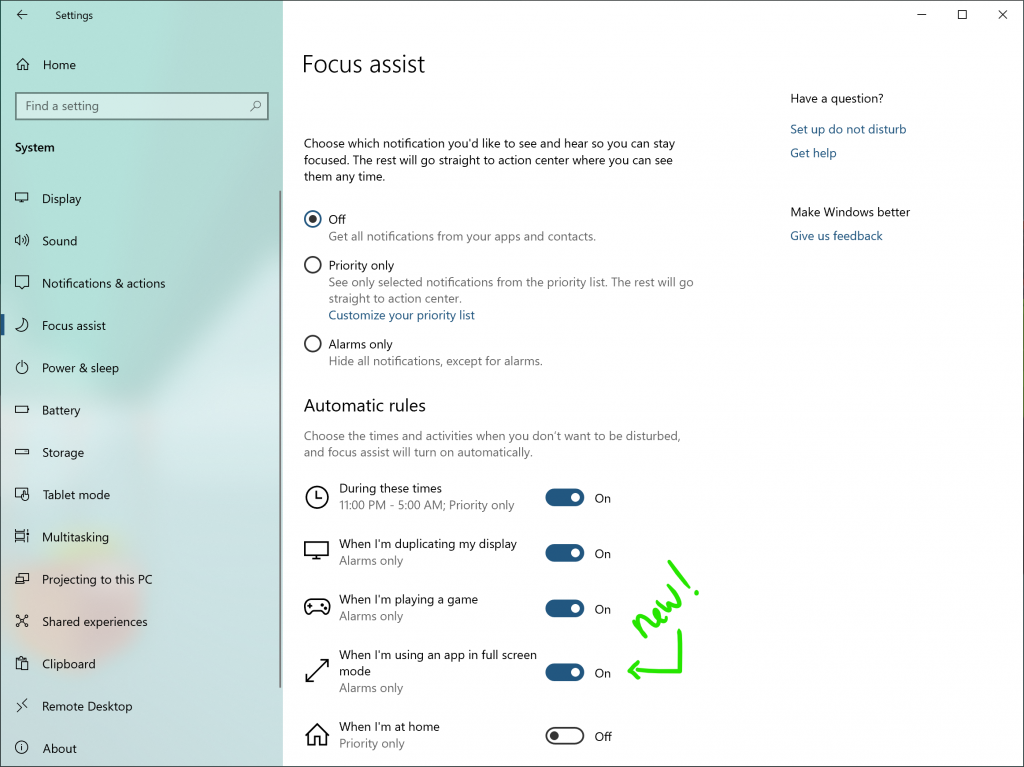 Focus assist updates.