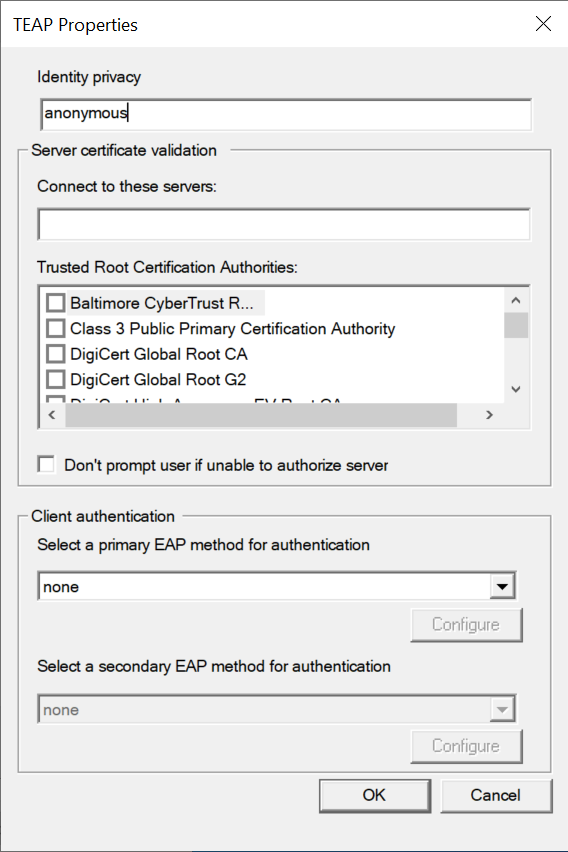 Screenshot showing the TEAP Properties dialog.