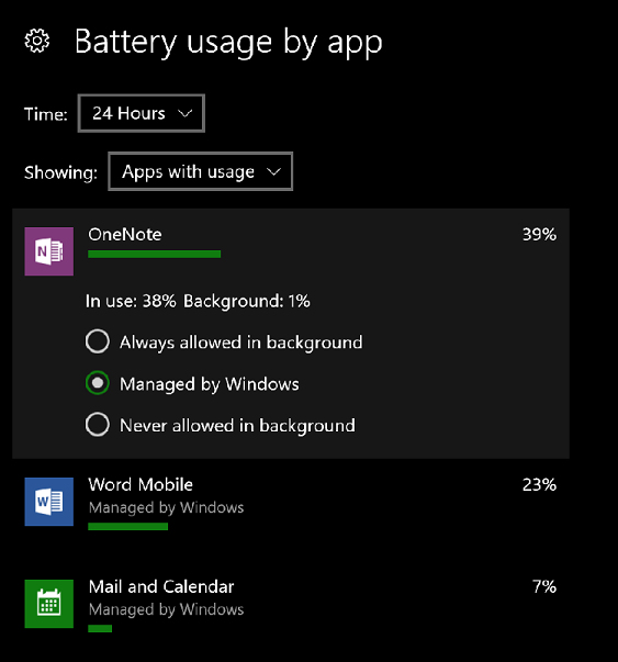 Battery usage by app on mobile.