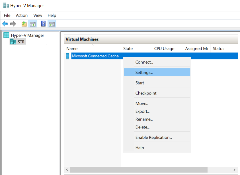 Screenshot of the settings for a VM in Hyper-V Manager.
