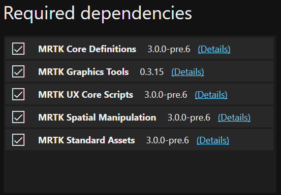 Dependencies list