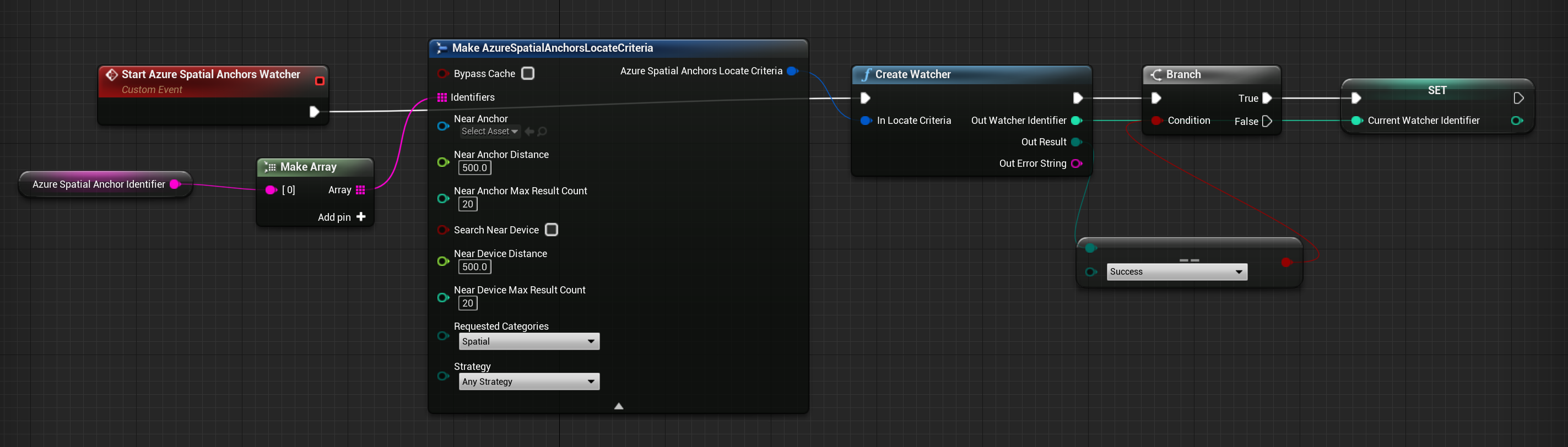 Blueprint of start azure spatial anchors watcher custom event