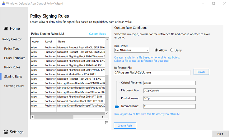 Custom file attributes rule.