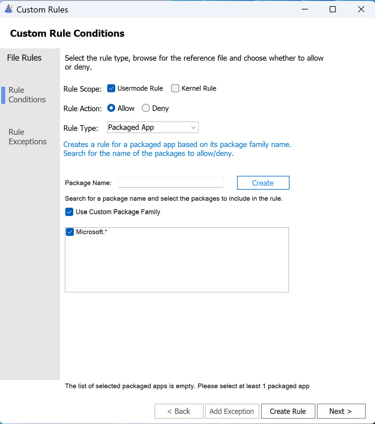 Create PFN rule with custom string from WDAC Wizard