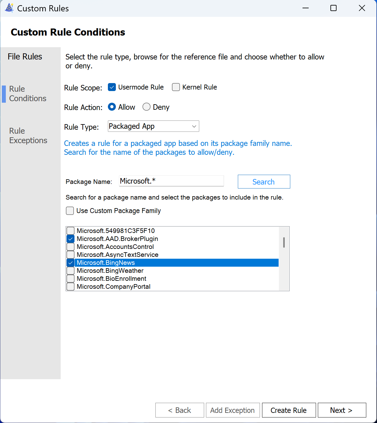 Create PFN rule from WDAC Wizard