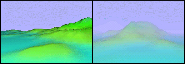 illustration of the same scene with and without fog