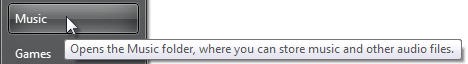screen shot of tooltip: opens the music folder 