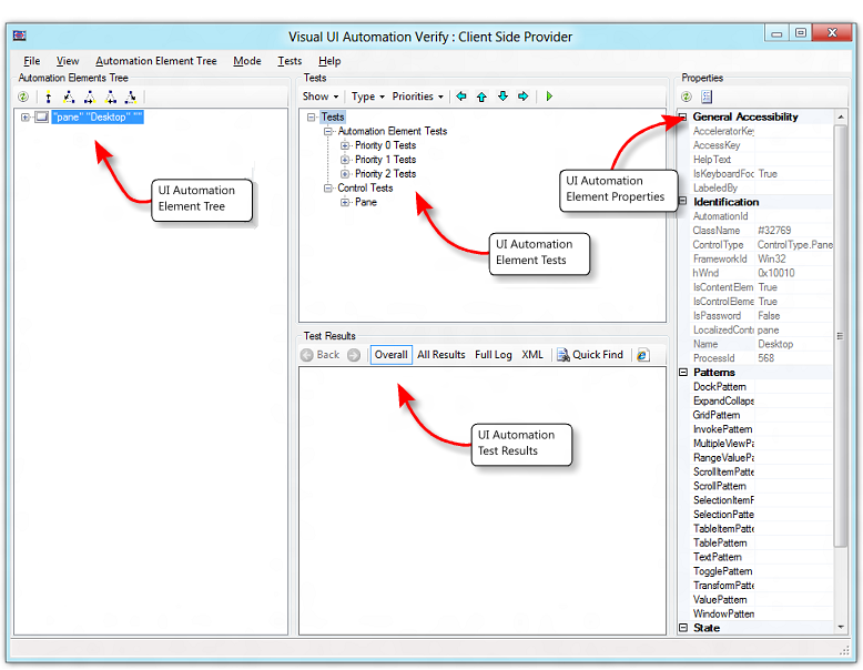 main functional areas of the visual uia verify user interface