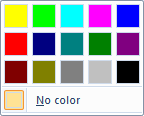 screen shot of the dropdowncolorpicker element with the colortemplate attribute set to 'highlightcolors'.