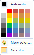 screen shot of the dropdowncolorpicker element with the colortemplate attribute set to 'standardcolors'.