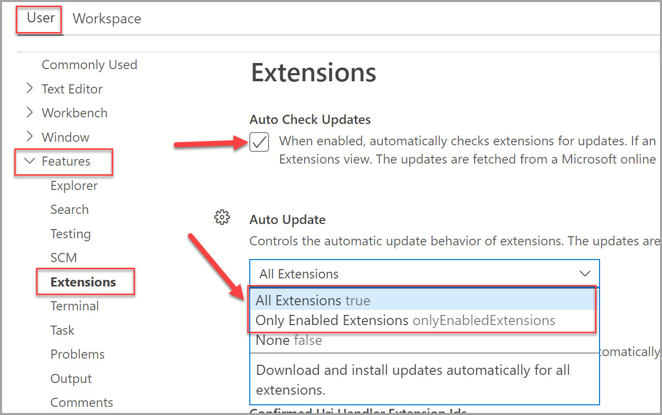 Actualización automática de la extensión