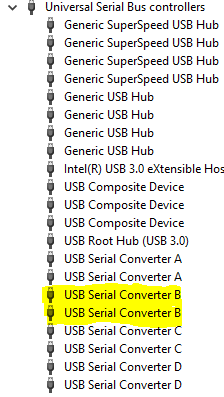 administrador de dispositivos con dos convertidores serie B