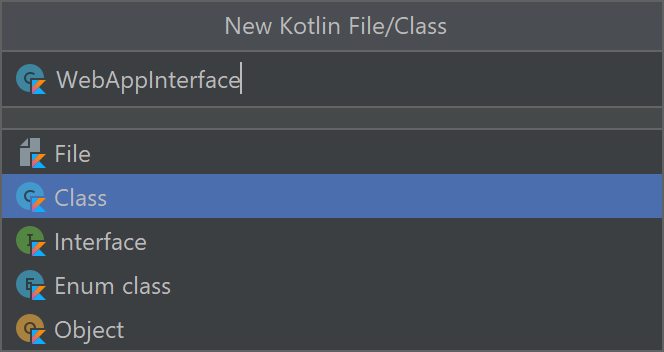 Recorte de pantalla de la clase Kotlin de WebAppInterface.