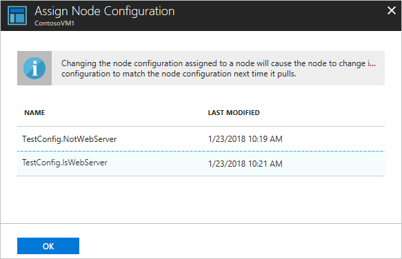 Captura de pantalla de la página Asignar configuración de nodo