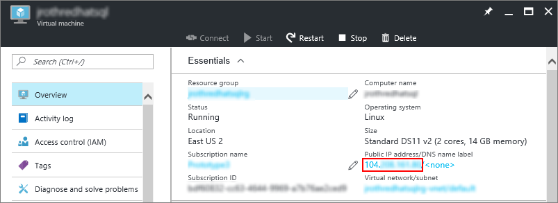 Dirección IP en Azure Portal