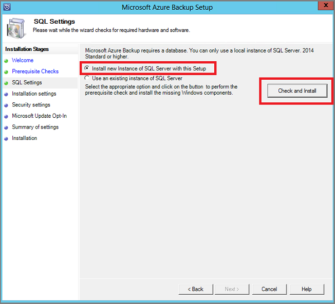 Captura de pantalla que muestra el cuadro de diálogo de configuración de SQL con la opción 