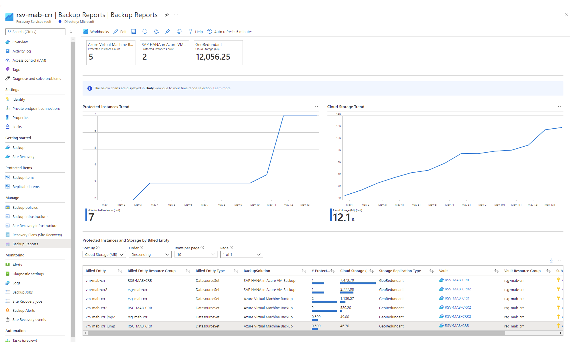 Captura de pantalla que muestra el otro tipo de informe en Azure Portal.