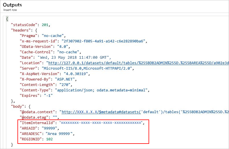 View output with inserted row