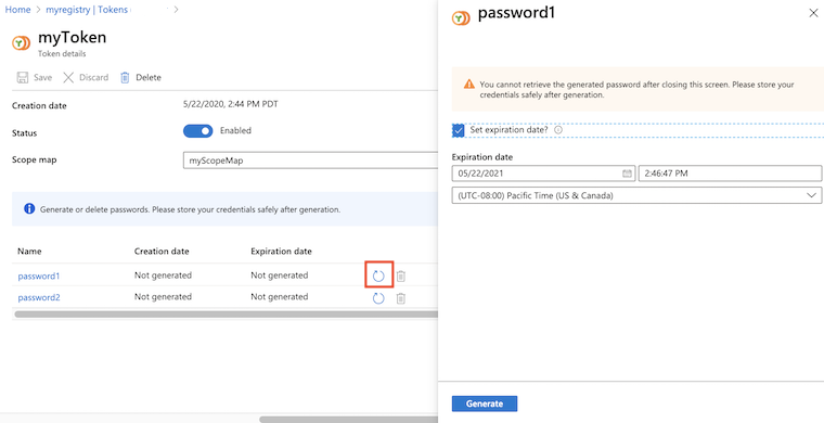 Creación de una contraseña de token en el portal