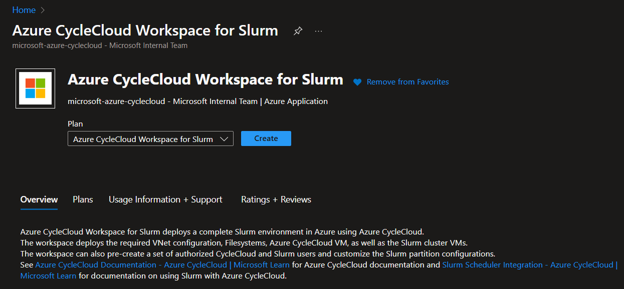 captura de pantalla del área de trabajo de Azure CycleCloud para Slurm marketplace