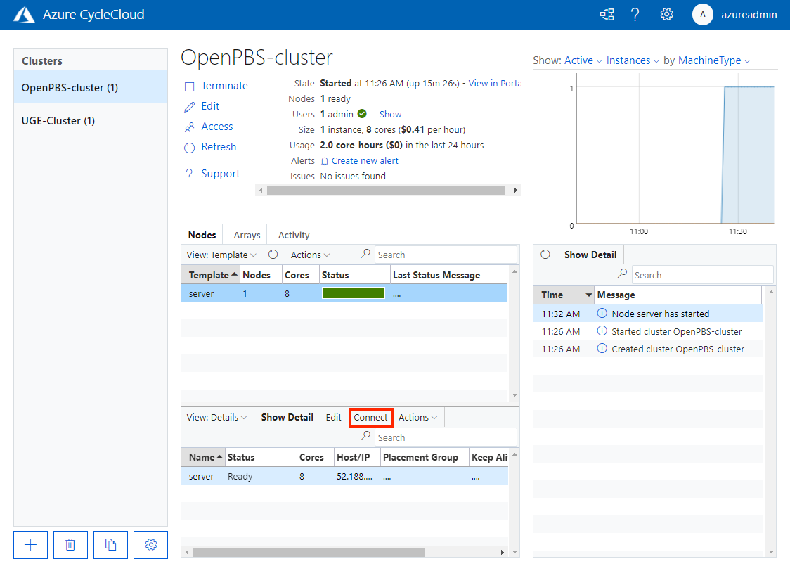 Botón De conexión del nodo maestro CycleCloud