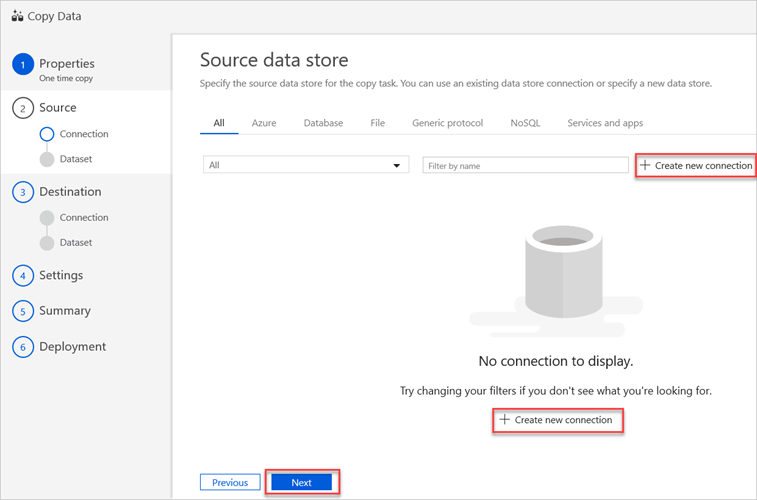 Panel de almacén de datos de origen de Copiar datos