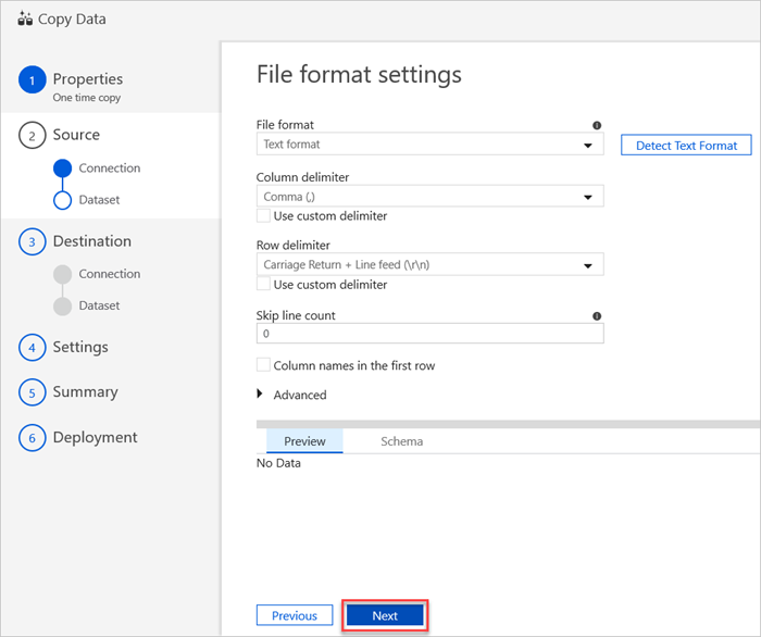 Panel de configuración de formato de archivo