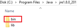 Captura de pantalla que muestra la carpeta JRE.