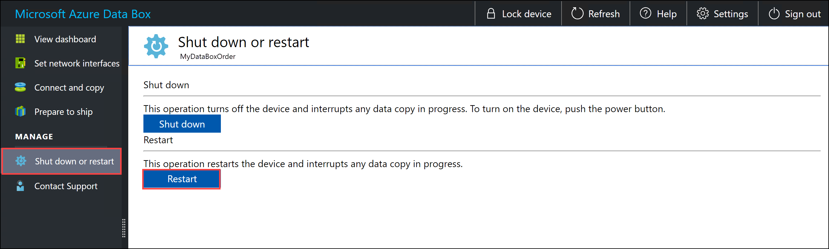 Reiniciar Data Box 1