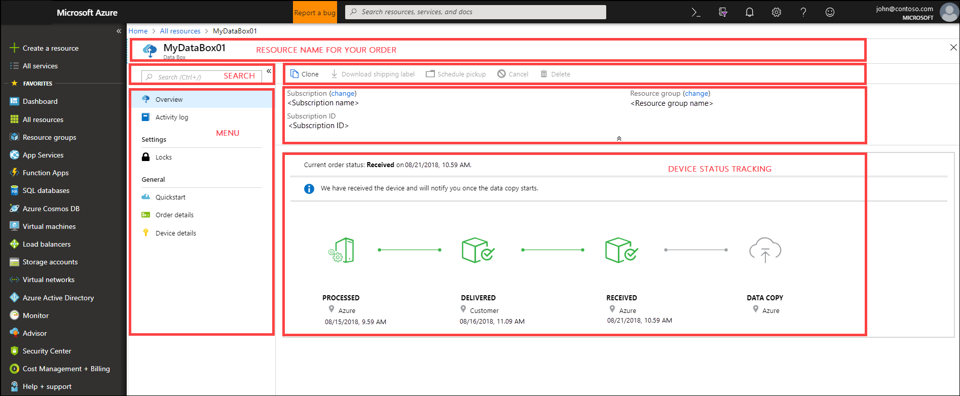 Servicio Data Box en Azure Portal