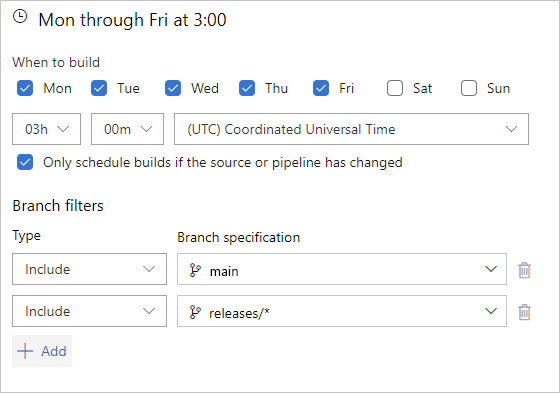 Frecuencia de desencadenador programado 1, Azure Pipelines y Azure DevOps 2019 Server.