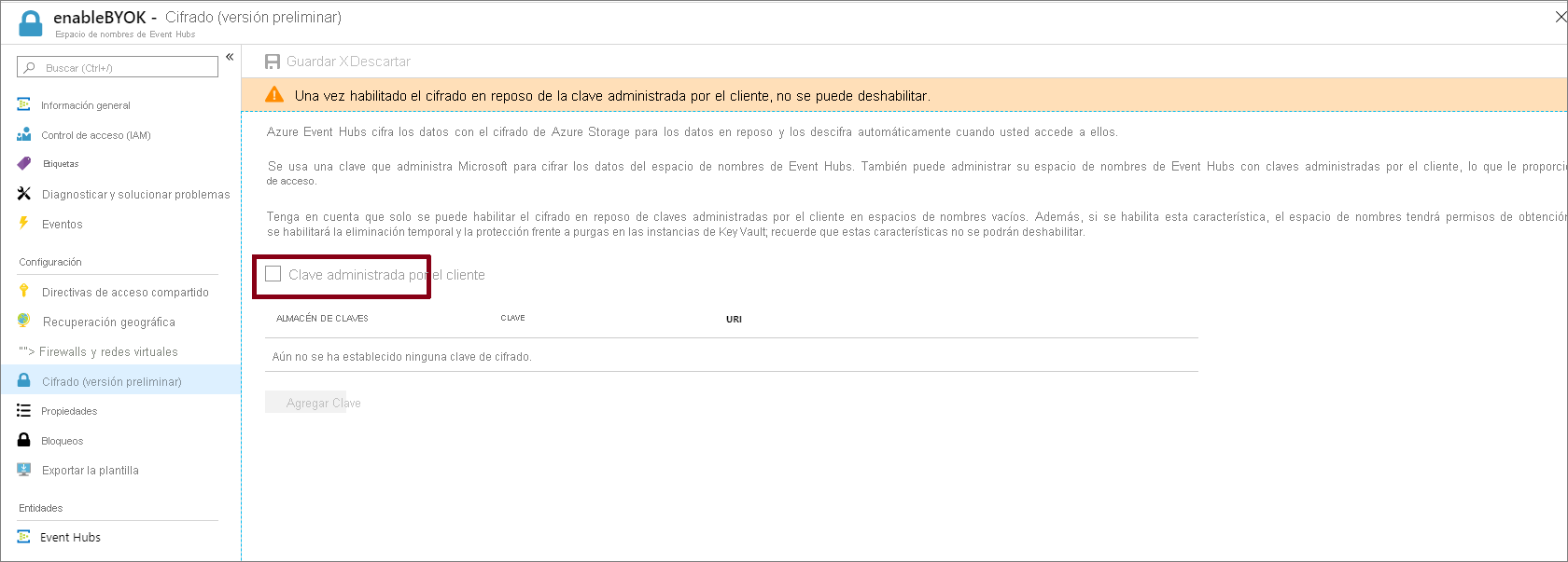 Habilitación de clave administrada por el cliente