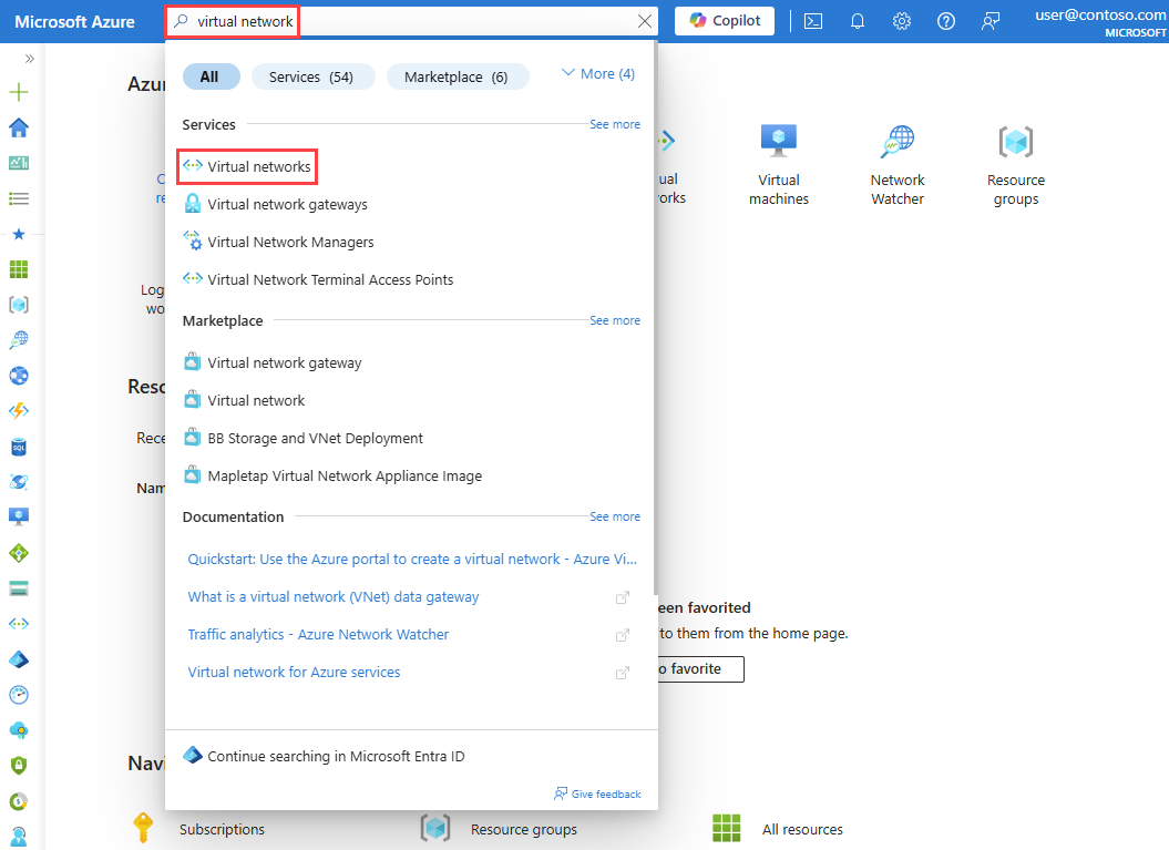 Recorte de pantalla que muestra cómo buscar máquinas virtuales en Azure Portal.