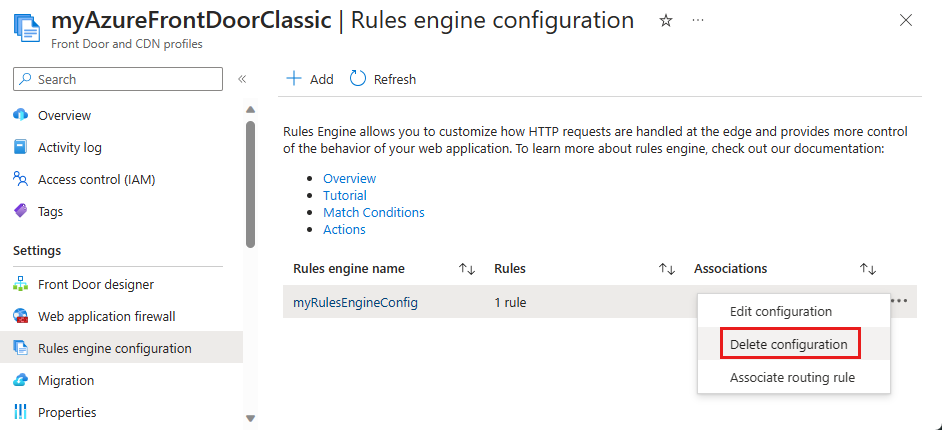 Eliminación de la configuración del motor de reglas