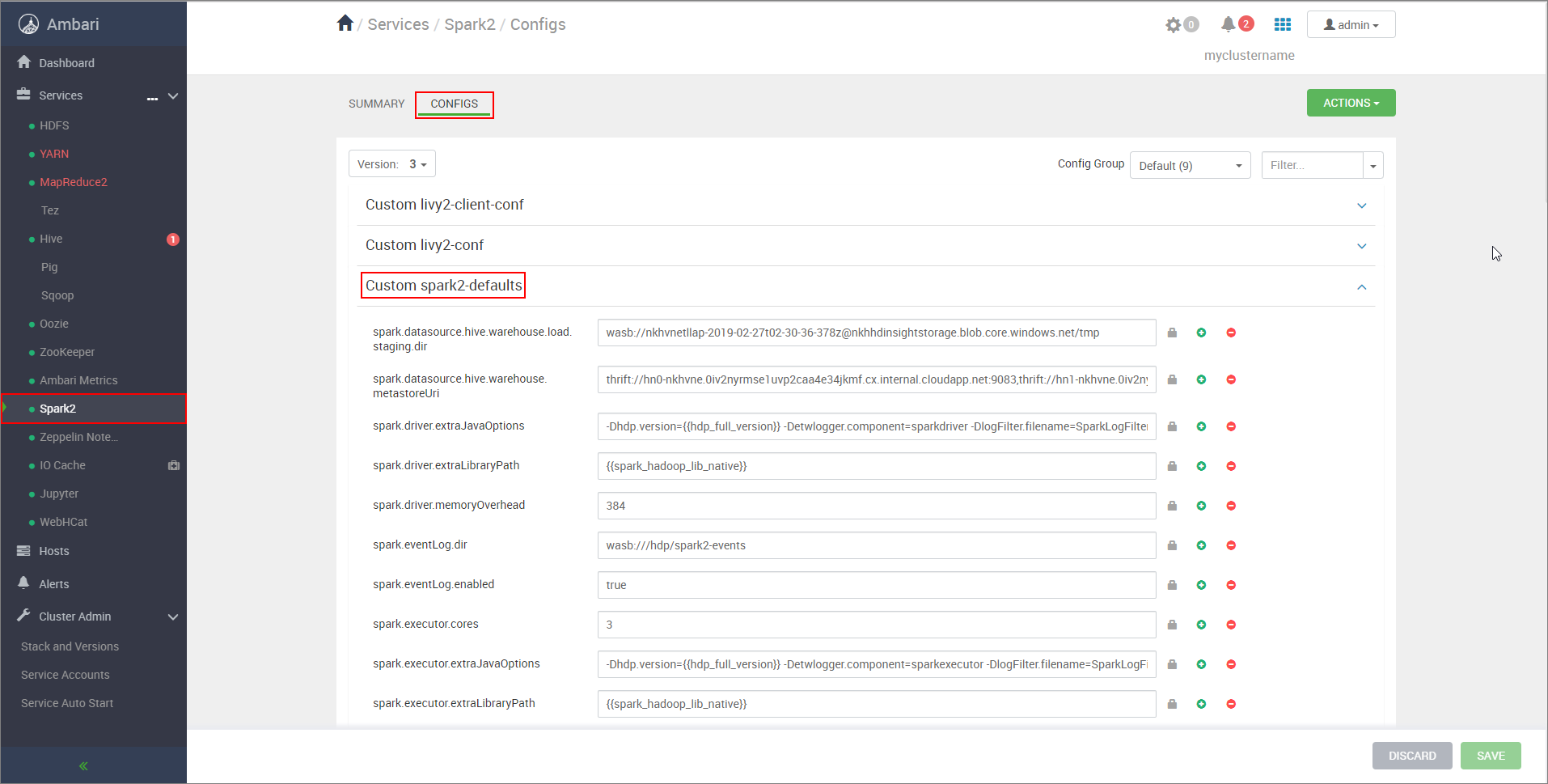 Configuración de Apache Ambari Spark2.