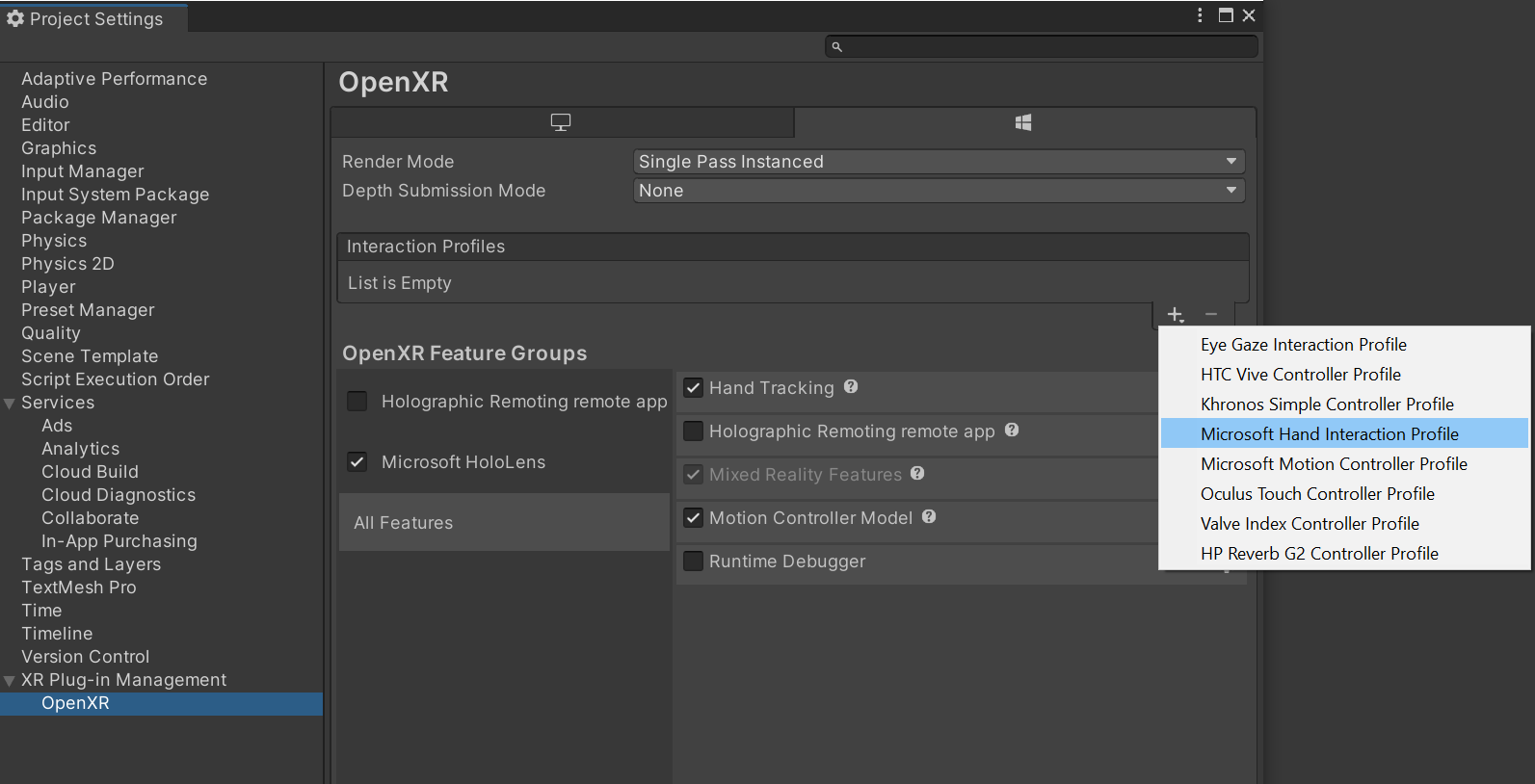 Unity: configuración de OpenXR