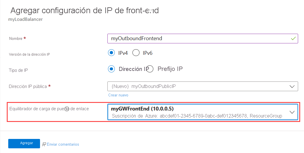 Recorte de pantalla de la pantalla Agregar configuración ip de front-end.