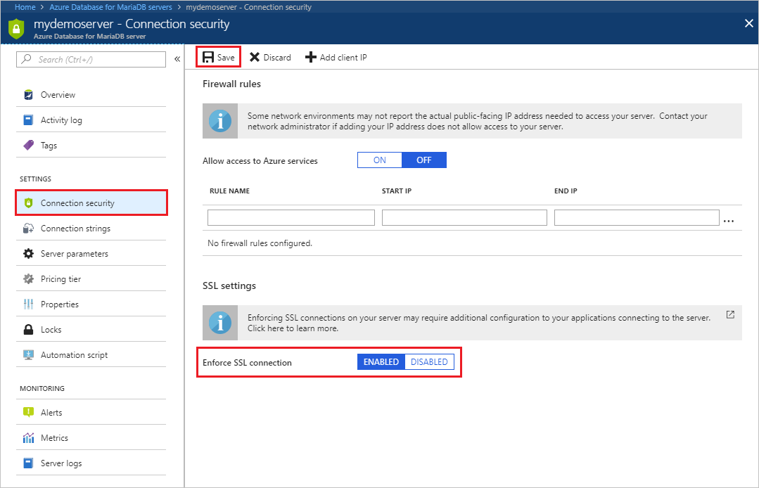 habilite SSL para el servidor MariaDB