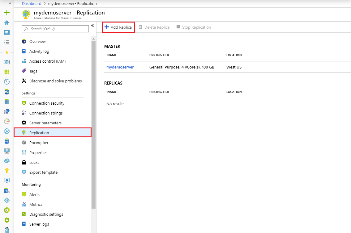 Azure Database for MariaDB: replicación