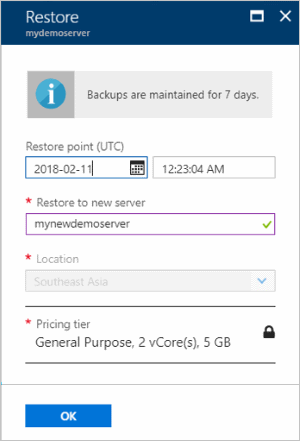 Azure Database for MariaDB - Información sobre restauración