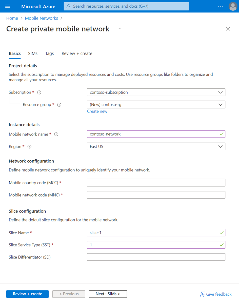 Captura de pantalla de Azure Portal que muestra la pestaña Configuración básica.